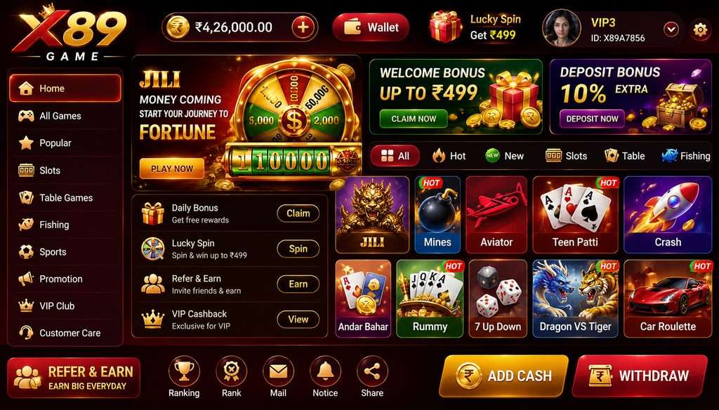 X89 Game Login mobile screen on Android