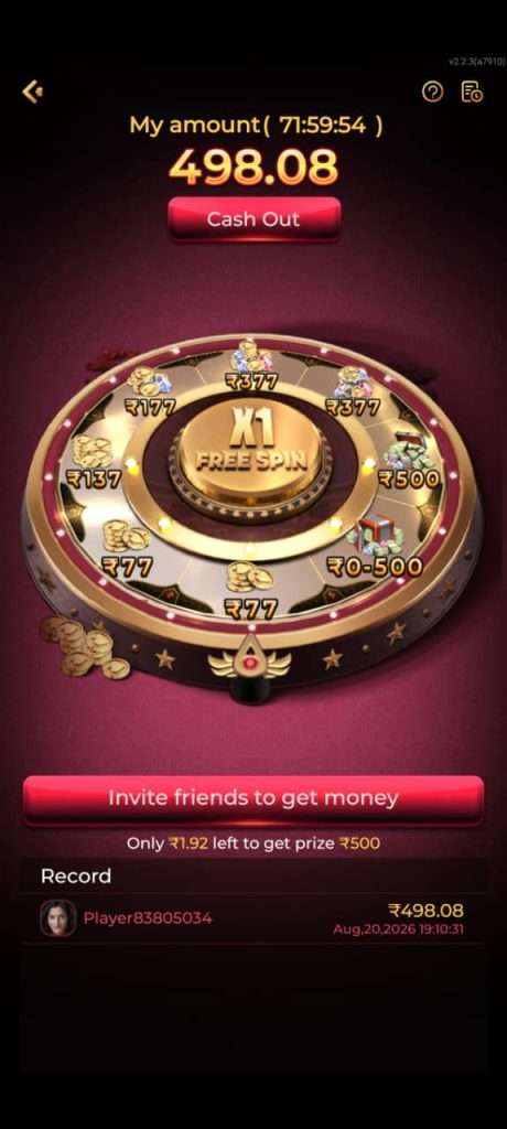 X89 Game spin and rewards mobile screen